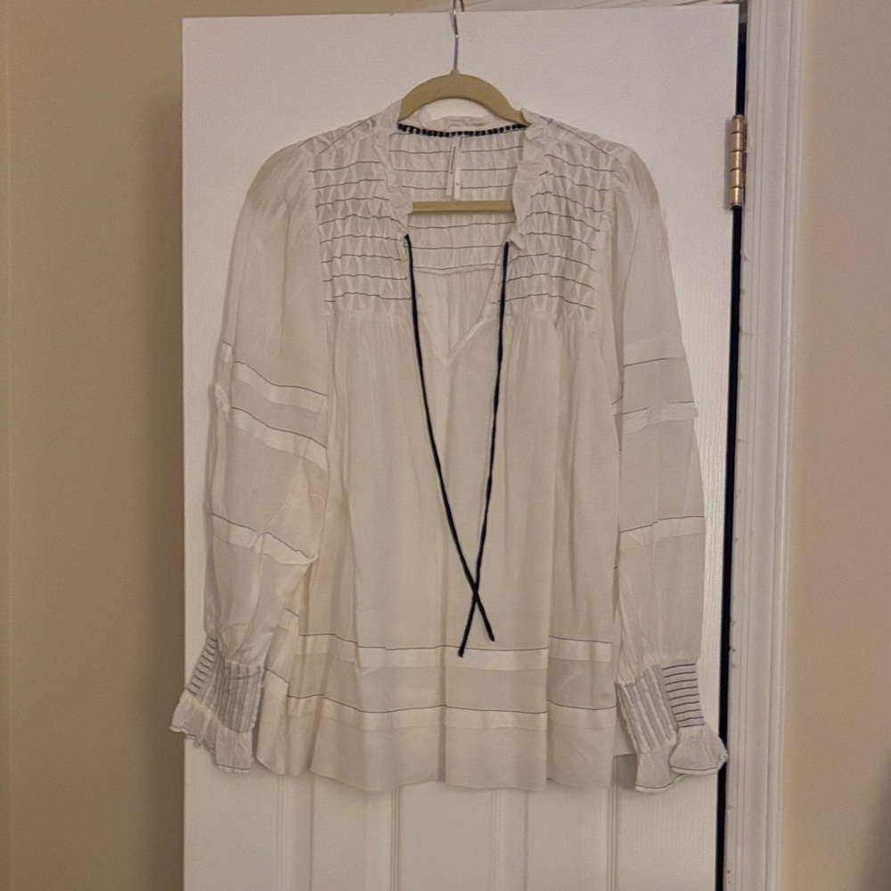 Anthropologie Cream Blouse with Black Accents